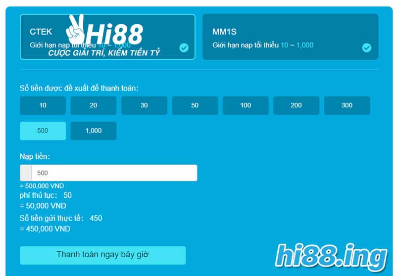 Nạp tiền Hi88