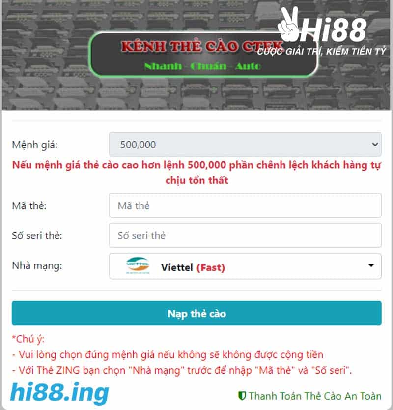 Nạp tiền Hi88